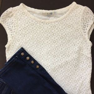 Boden Ivory Lace Cap-Sleeve Blouse